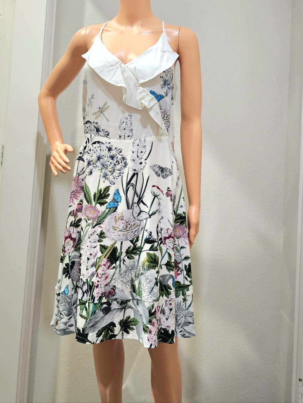 Oasis National Geographic White Floral Ruffle Cami Dress 😍 Beautiful Print